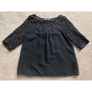 Jennifer Lopez Sheer Black Crochet Lace Top